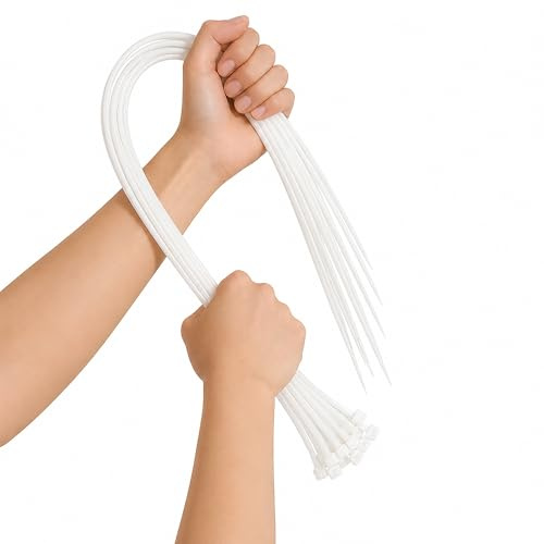 On1shelf® Kabelbinder, 450 mm x 7,2 mm, Premium-Kabelbinder, stark und lang, Nylon, 50 Stück (weiß)