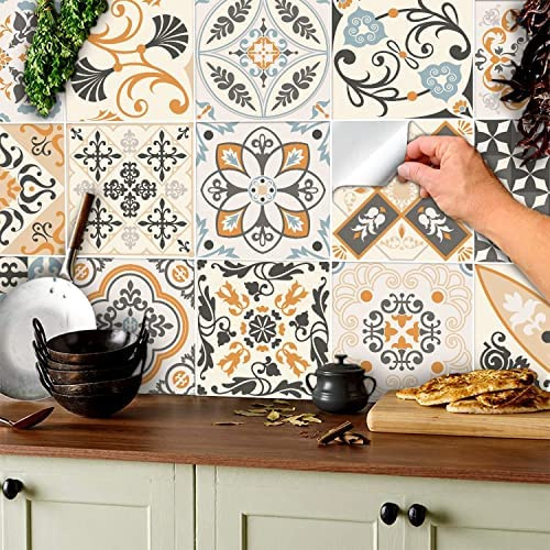 TOARTI 16 Stück 20×20CM Bunt Fliesenaufkleber,Mosaik Küche Fliesenfolie,DIY Marokkanischer Wandaufkleber für Badezimmer,Wandfliese Aufkleber Fliesensticker,Wasserdicht Selbstklebende Treppenaufkleber