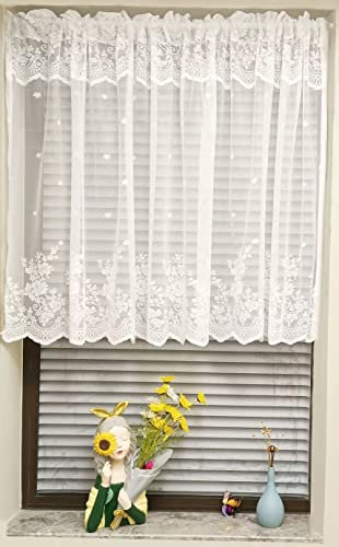 Yaland Visillo Jacquard Bistro Cortina Transparente Puerta Corta Plauener Cortinas Estilo Rústico Encaje Vintage Cortinas Blanco (BxH) 100 x 120 cm 1 pieza