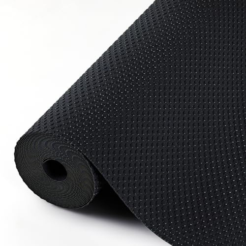Hersvin 45cmx500cm Tapis Fond de Tiroir Antiderapant Non-adhésif, DIY Tapis de Refrigerateur Placard Etagere Frigo, EVA Plastique Protection pour Meuble Camping, sous Evier Cuisine (Noir/Point)