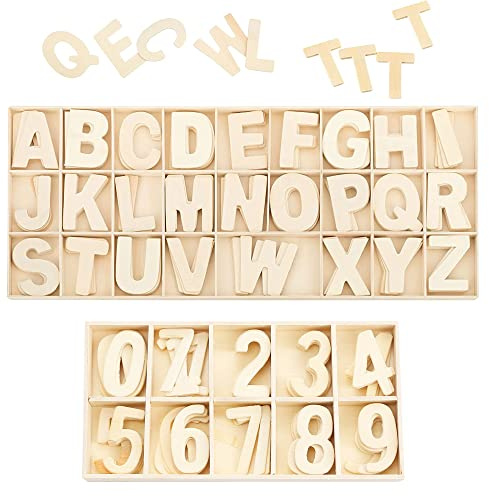 180 Stück Kinder Holz Zahlen Alphabet Nummer, Handwerk Holz Buchstaben | Holz Nummern, Glattes, Naturholz, Mit Ablagefach, für Kunsthandwerk DIY Hochzeit Display Dekor Wandkunst Dekor Kleinkind