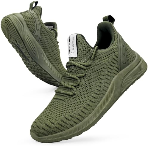 Feethit Womens Work Shoes Walking Running Tennis Sneakers,Army Green,5.5