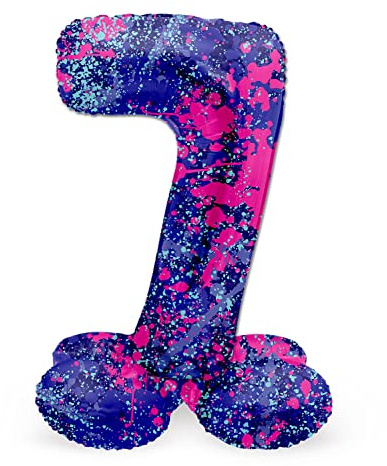 Folat 63927 Luftballon Geburtstag Stehender Ziffer Zahl 7 Paint Splash Lila Weltraum 72 cm - Decoration Geburtstagdeko, Ballon Zahl, Kein Helium erforderlich