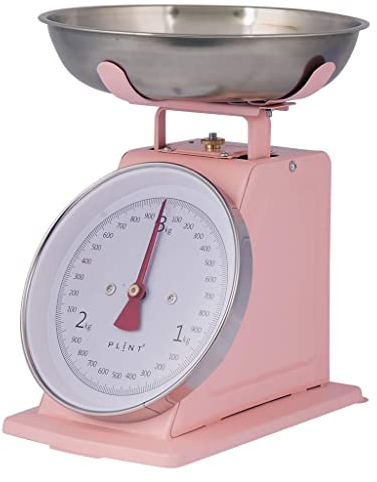 PLINT New 3KG Traditional Weighing Kitchen Scale avec bol en acier inoxydable, rétro Scales Mécanique Vintage, Rétro Food Scales with Large Metal Bowl (Rose)
