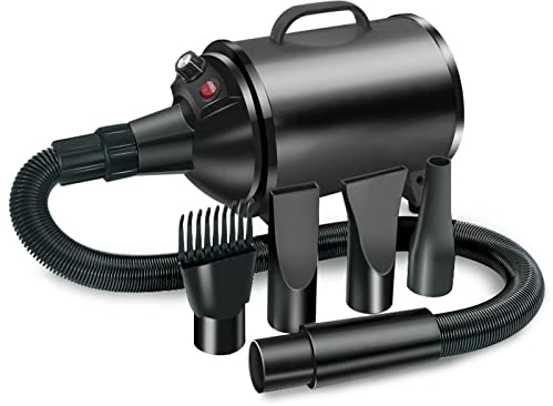 Soffiatore per Cani, Asciugacapelli per Cani Blower 2800W, Phon Cani velocità e Temperatura Regolabili, Meno Rumore asciuga cane Toelettatura Animali con 4 Ugelli per Uso Privato e Professionale