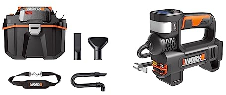 WORX Nitro - Aspirateur sans Fil Eau et poussières - 4 en 1-20V (Livré sans Batterie ni Chargeur) & Compresseur à Air et Projecteur LED sans Fil 20V - Gonflage de 0 à 150 PSI - avec Adaptateur