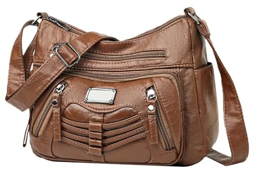 LassZone Sac à bandoulière en cuir pour femme - Multipoches - Imperméable - Avec bandoulière réglable, M