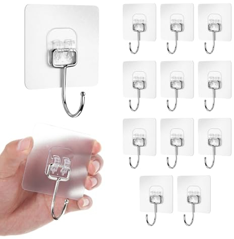 Fisynug Transparent Haken Selbstklebend 12Pcs Große Wandhaken Klebehaken (max 20KG), Handtuch Halterung Ohne Bohren Wasserdicht und Ölfest Mehrzweck Klebe Haken für Badezimmer Küche Büro