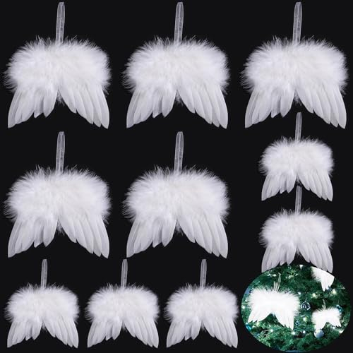 10 Stück Weiß Engelsflügel Deko Christbaumschmuck, Extra groß-Engel Flügel Feder Ornament, Anhänger Weihnachtsbaum Deko, Hängende Weihnachtsdeko DIY Basteln für Party und Hochzeitsdekoration
