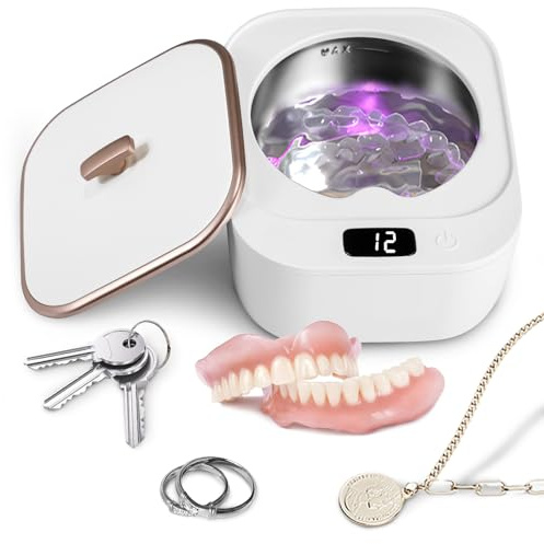 Ultrasonic UV Cleaner Machine, 48KHZ Ultrasonic Cleaner for Dentures, Aligner, Retainer, Whitening Trays, Mouthguards, Professional Ultrasonic Cleaner with 3 Time Modes for All Dental Appliances