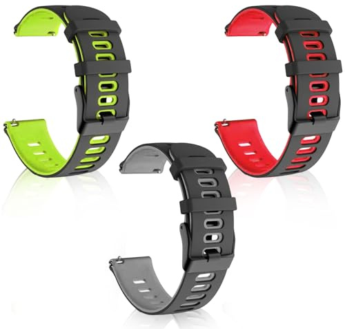 EUPSIIU 3 Stück Uhrenarmbänder aus Silikon, Zweifarbig Uhrenarmbänder, Ersatz Uhrenarmbänder Silikon, Smartwatch Armband 20 mm, Schnellverschluss Armband, für Herren Damen