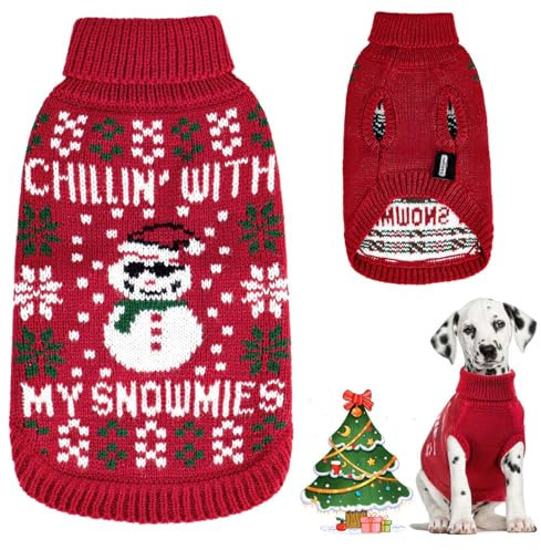 Nobleza Hundepullover Weihnachten, Rollkragenpullover für Katzen und Hunde, Hundepullover mit Lustigem Schneemann-Muster, Weich Weihnachts-Hundepullover für Katzen, Kleine Mittelgroße Hunde, M