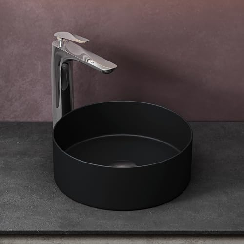 doporro Aufsatzwaschbecken Keramik Waschbecken Rund Waschschlae 31x31x11 cm Gäste-WC matt schwarz Handwaschbecken Waschtisch Brüssel203