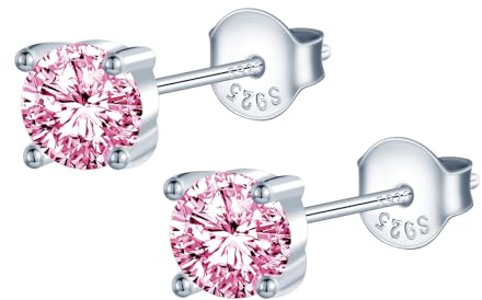 MOOFUN 6MM Zirkonia Ohrstecker Damen Ohrringe Stecker 925 Silber Ohrring Rosegold/Silber/Gold/Schwarz Erstohrstecker Ohrschmuck für Mama Freundin Mädchen Schwester Frauen Geschenk Geburtstagsgeschenk