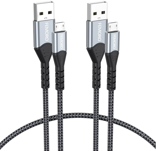 FEMORO Micro USB Cable 1ft Pack of 2, MicroUSB 2.0 480Mbps Data Transfer & 12W Charging Charger Cord for PS4 Old Kindle Android Phones Raspberry Pi 3 and More