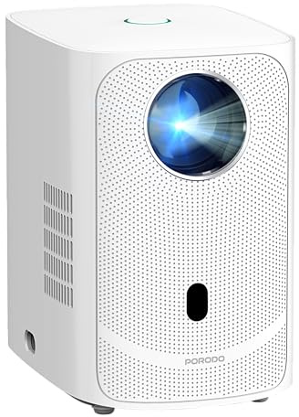 Porodo Android Mini Projector With Wireless Mirroring, LED Lamp, 2000 Lumens, 1GB RAM, 8GB ROM, 30-150 inch Picture Size, 55W Power, Bluetooth 5.0 - White