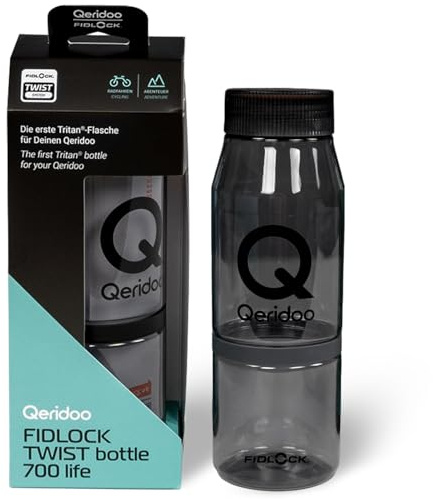 Qeridoo Fidlock Twist Bottle 700 Life Black | Fahrrad Trinkflasche 700 ml aus Tritan® | Magnet-Halterung mit Belt only Technologie | Kompatibel mit Allen Twist Bases | Spülmaschinenfest & robust