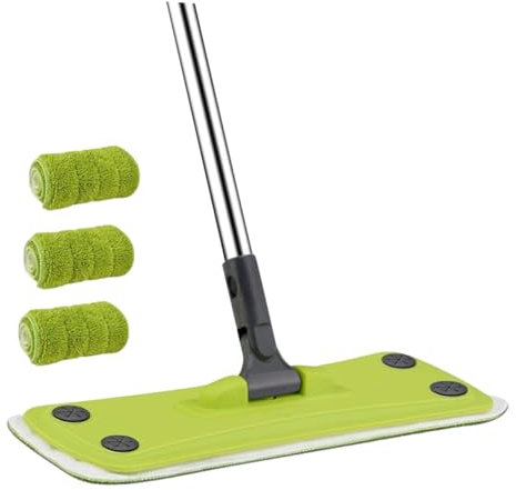 HAWILLOSCH 360grado Mopa Giratoria De Microfibra para Limpiar Suelos De Trapeador Reutilizable para Limpieza Seco y Húmedo Verde Incluye Almohadillas De Repuesto
