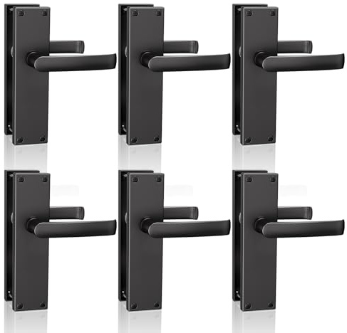 Bwintech 6 Pairs Lever Latch Flat Black Door Handles,Classic Victorian Straight Design,Ideal for All Types of Wooden Doors,Internal Doors
