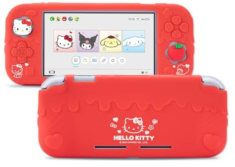 Kuitmor Coque de Protection pour Switch Lite, Housse en Silicone Souple Antirayures avec 2 Capuchons de Sticks - HLK Rouge