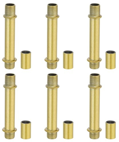 PATIKIL Kit De Tiges De Lampe Droites, 6 Ensembles M10 En Acier Carbone 50mm (1.97) De Longueur Avec Écrous De Raccordement Et Manchon Connecteur Pour Lampes De Table Et Lustres, Ton Or