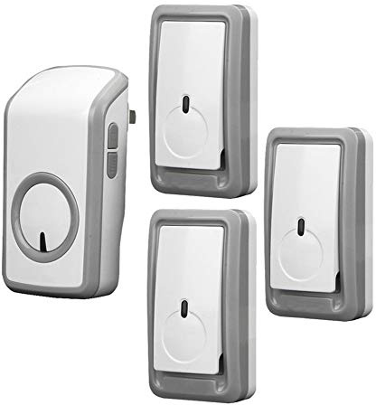 WOTZOV Mini IP44 Waterproof Wireless Doorbell, 1150Ft /350 M Long Range Door Chime Kit,3 Push Button And 1 Receivers,48 Ringtones,6 Volume Levels,LED Indicator