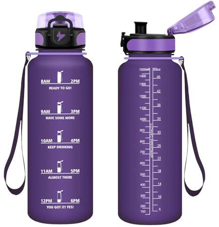 Vikastar Borraccia, 500ml/1000ml/1500ML Sportiva Prova di Perdite, Borraccia Motivazionale, Sportiva Tempo, Borraccia Sportiva, con Filtro, Borracce, Bottiglia Acqua per Studio Fitness, Scuola