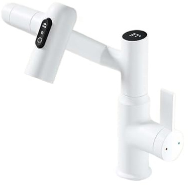 Pull-Out Basin Faucet 360° Rotating washbasin hot and Cold Water Mixer Faucet countertop Mounted Digital Display Faucet (Color : Gun Gray)