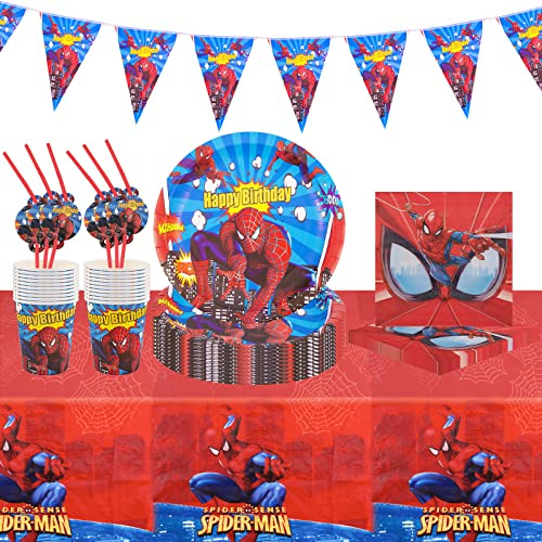 42 PCS Party Tableware Set, Party Decorations with Plates Cups and Napkins Tablecloth Kids Happy Birthday Decorations Supplies Favors for 10 Guests