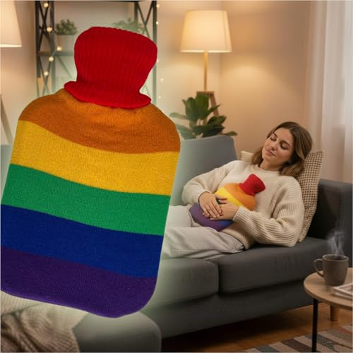 Gravidus Kuschelige Wärmflasche mit Pride-Regenbogenbezug – 2 Liter, weicher Bezug, perfekte Wärmequelle für kalte Tage & gemütliche Abende