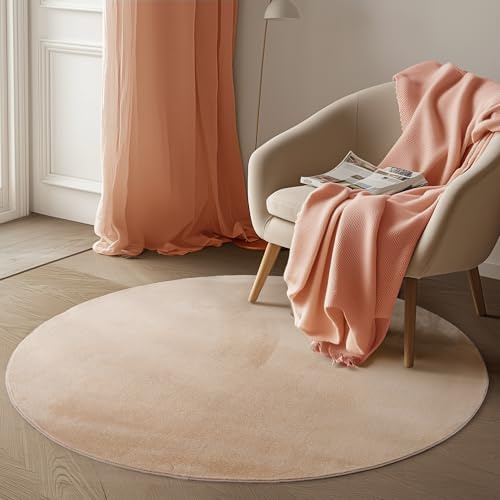 Carpetsale24 Kurzflor Teppich Wohnzimmer 200 cm Rund Beige - Runder Teppich Waschbar, rutschfest, Weich, modern einfarbig Design - für Schlafzimmer, Küche, Esszimmer