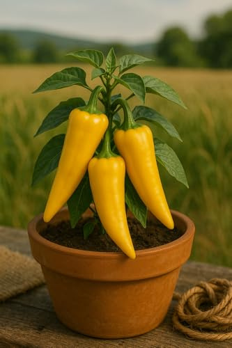 15 graines bio à semer - Le Grenier d'Abondance - POIVRON CORNO DI TORO GIALLO Jaune bio - capsicum annuum