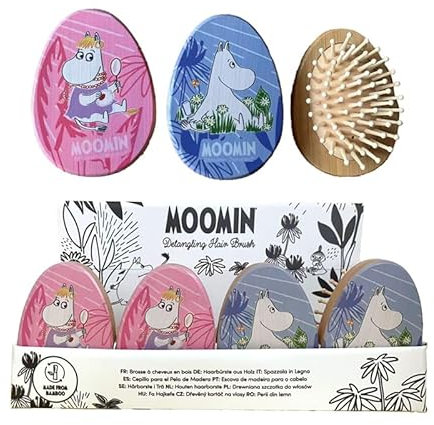 Brightium Cepillo - Cepillo de Pelo de bambú con diseño Mumin, Resistente y ecológico, cerdas Suaves Que desenredan sin dañar el Cabello.