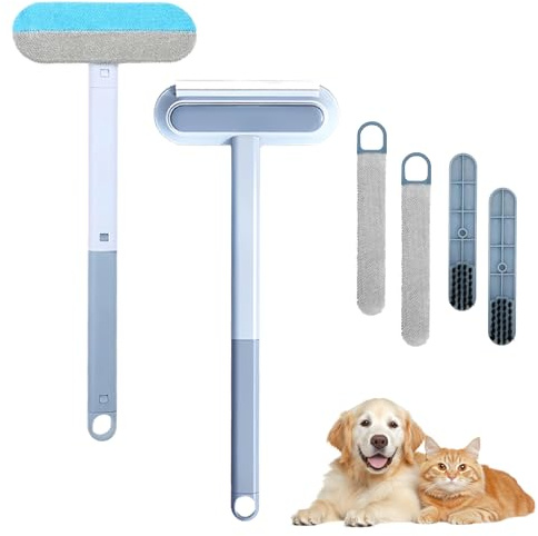 OneNine Tierhaarentferner 4-in-1 Multifunktionale Katzenbürste Set, mit Verlängerungsstab Tierhaarentferner, Wiederverwendbare und Waschbar für Katzen und Hunde, Kleidung,Teppiche,Auto,Sofa (2 Stück)
