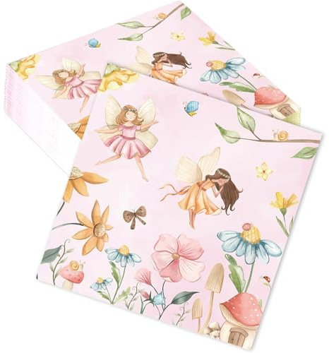 Ovanda 20 Stück Servietten Schmetterling Feen Geburtstag Deko 33x33cm Fee Papierservietten, Servietten Geburtstags Mädchen, Servietten Rosa für Frühling,Karneval,Ostern Kindergeburtstags