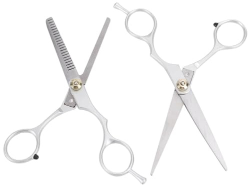 ARTSEWPLY 2 Pièces Ciseaux Coiffeur Acier Inoxydable Ciseaux Effiler et avec Repose Pouce Ensemble Salon Argenté