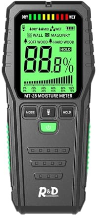 ERSINIAN Misuratore di umidità del Legno induttivo R&D MT28 Tester Elettrico Digitale Strumento di misurazione Display LCD Igrometro per Legno a Onde elettromagnetiche (MT28)