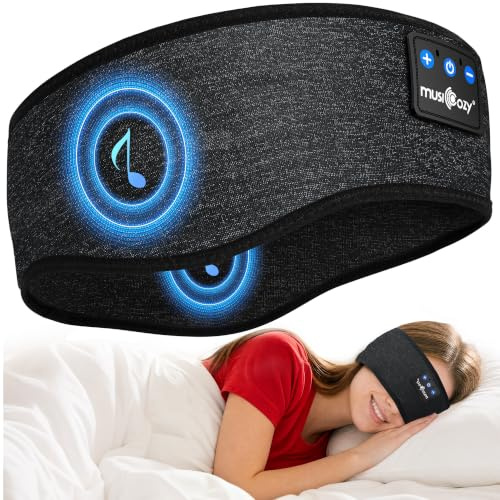MUSICOZY Schlafkopfhörer Bluetooth 5.4, Atmungsaktiv für Seitenschläfer | Weiches Stirnband Kopfhörer Bluetooth • Schlaf Kopfhörer Ultradünne Lautsprecher • Waschbar • 14 Std• Für warme Sommernächte