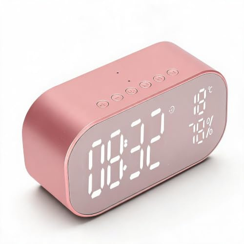 Annadue Radiosveglia con altoparlante Bluetooth, radio digitale FM con doppio altoparlante, chiamata HD, cancellazione del rumore, per casa, camera da letto, uso desktop (oro rosa)