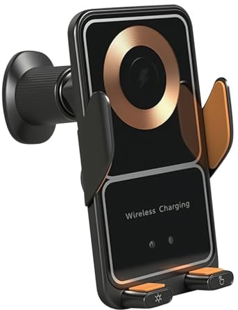 Husoiuy Cargador Inalámbrico para Coche - Soporte Giratorio 360 Grados para Teléfono En Coche - Carga Rápida 15W Antivibración con Detección Automática - Base para Salida De Aire Vehículo Automóvil