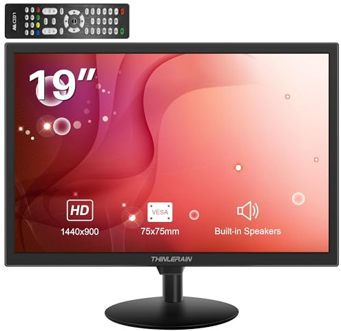 Thinlerain 19 Inch PC Monitor 1440x900 LED Display Computer Monitor with VGA/HDMI/AV/BNC/USB, Build in Speaker, 5Ms Response Time, 60 Hz Refresh Rate, VESA, Black