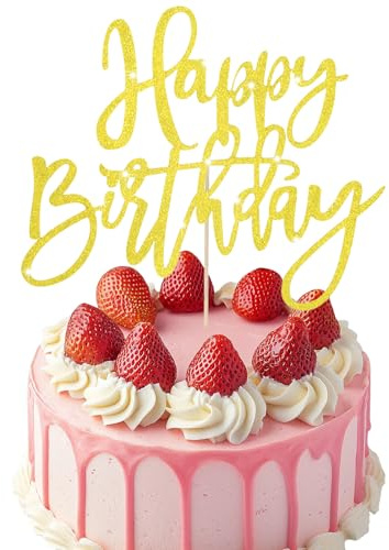 Yuomeaz Gold Happy Birthday Cake Toppers, Glitter Cake Decorations for Women Men, Cakes Pick for Birthday Theme Party Supplies