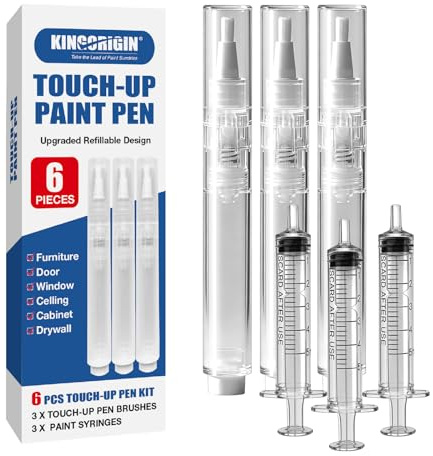 King Origin Refillable Touch-Up Paint Pen, 3 Pcs Paint Pens with Syringes, Wall Paint Repair Tool, Precise Application, Walls, Floors, Windows, Doors, Furniture and DIY Home Improvement, Pack of 6