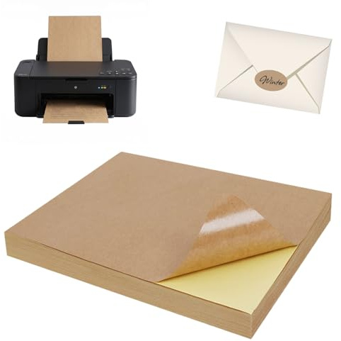 A4 Kraftpapier Selbstklebend Aufkleber, 50 Blatt Stickerpapier Zum Selbst Drucken A4, Selbstklebendes Kraftpapier, Kopierpapieraufkleber für Kopien, Laserdrucker und Tintenstrahldrucker
