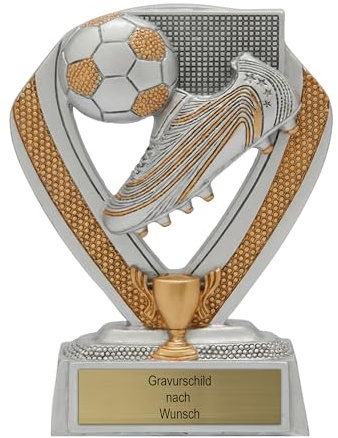 Pokal mit Gravur Wunschtext, 10 cm | Personalisierte Auszeichnung für Fußball WM & Sport Events, inkl. Marmorsockel, Geschenk-Trophäe für Kinder