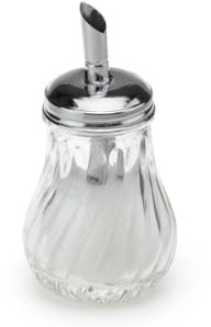 Concept4u Traditional Glass Sugar Pourer Dispenser 11cmx7cm Clear Diner Style Sugar Shaker with Stainless Steel Top Lid Classic Kitchenware Dispenser for Granulated Sugar, Castor Sugar & Coffee.