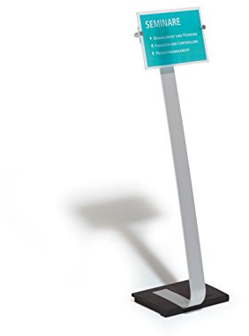 Durable Präsentationsständer Crystal Sign Stand A4, für Hoch- und Querformat, 481823 | Bodenständer aus Aluminium und Acryl, höhenverstellbar, drehbar für Hochformat und Querformat