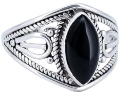 mantraroma Schwarzer Onyx Ring Damen 925 Silber – Cabochon Edelstein Statement Ring