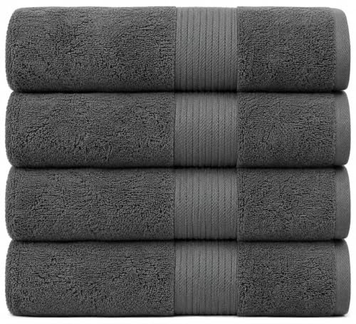 Luxury Bath Towels 4 Pack 650 GSM, 34x56 Bath Towels Large - Dark Grey