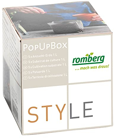 Romberg POPUP Box Anzucht-Erde 1L (Anzuchterde ungedüngt, komprimiert, 5 x 1 Liter) 16291299, Braun